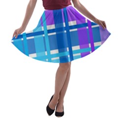 Gingham Pattern Blue Purple Shades A-line Skater Skirt by Sapixe