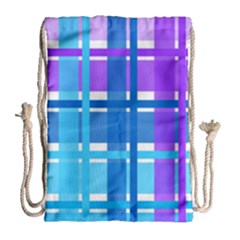 Gingham Pattern Blue Purple Shades Drawstring Bag (large) by Sapixe