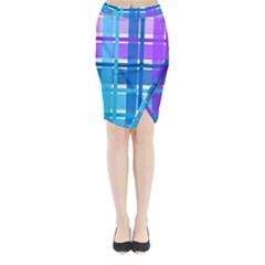 Gingham Pattern Blue Purple Shades Midi Wrap Pencil Skirt by Sapixe