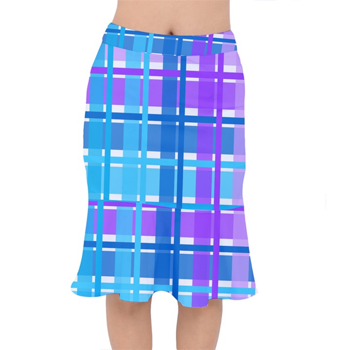 Gingham Pattern Blue Purple Shades Mermaid Skirt