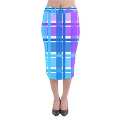 Gingham Pattern Blue Purple Shades Velvet Midi Pencil Skirt by Sapixe