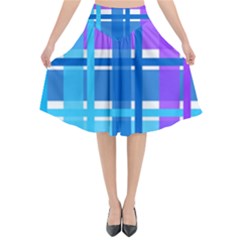 Gingham Pattern Blue Purple Shades Flared Midi Skirt by Sapixe