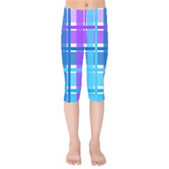 Gingham Pattern Blue Purple Shades Kids  Capri Leggings  by Sapixe