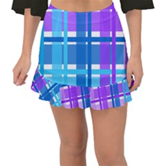 Gingham Pattern Blue Purple Shades Fishtail Mini Chiffon Skirt