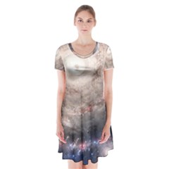 Galaxy Star Planet Short Sleeve V-neck Flare Dress by Sapixe