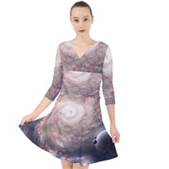 Galaxy Star Planet Quarter Sleeve Front Wrap Dress by Sapixe