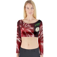 Fireworks Explode Behind The Houses Of Parliament And Big Ben On The River Thames During New Year’s Long Sleeve Crop Top by Sapixe