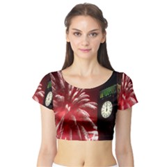 Fireworks Explode Behind The Houses Of Parliament And Big Ben On The River Thames During New Year’s Short Sleeve Crop Top by Sapixe