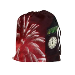 Fireworks Explode Behind The Houses Of Parliament And Big Ben On The River Thames During New Year’s Drawstring Pouches (extra Large) by Sapixe