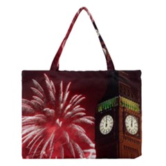 Fireworks Explode Behind The Houses Of Parliament And Big Ben On The River Thames During New Year’s Medium Tote Bag by Sapixe