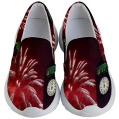 Fireworks Explode Behind The Houses Of Parliament And Big Ben On The River Thames During New Year’s Kid s Lightweight Slip Ons by Sapixe