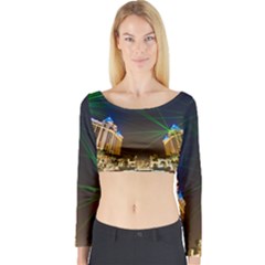 Galaxy Hotel Macau Cotai Laser Beams At Night Long Sleeve Crop Top by Sapixe