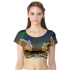 Galaxy Hotel Macau Cotai Laser Beams At Night Short Sleeve Crop Top by Sapixe