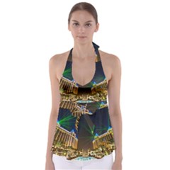 Galaxy Hotel Macau Cotai Laser Beams At Night Babydoll Tankini Top by Sapixe