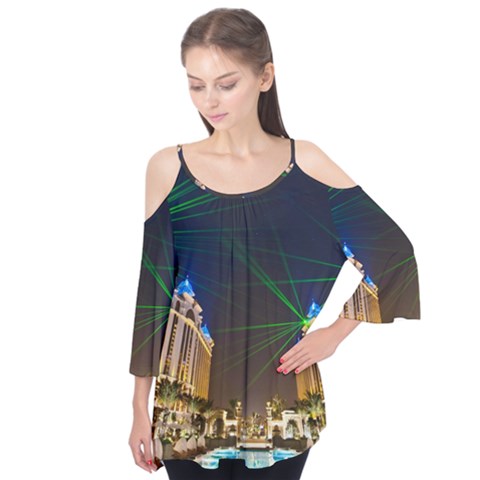 Galaxy Hotel Macau Cotai Laser Beams At Night Flutter Tees by Sapixe