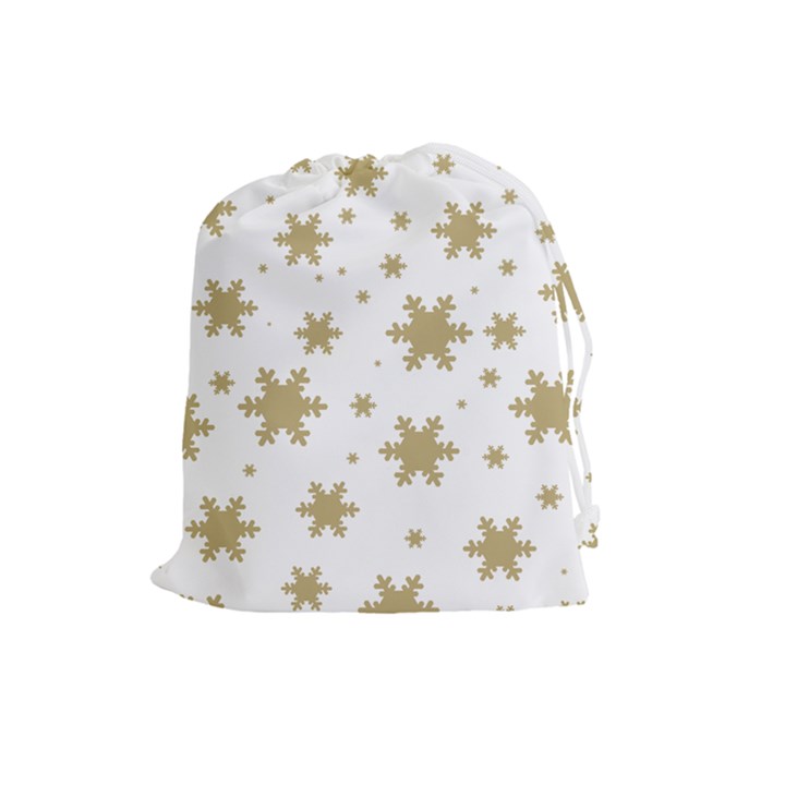 Gold Snow Flakes Snow Flake Pattern Drawstring Pouches (Large) 