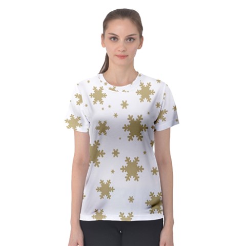 Gold Snow Flakes Snow Flake Pattern Women s Sport Mesh Tee by Sapixe