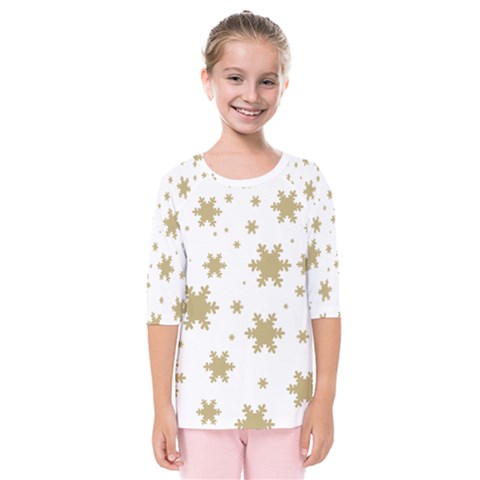 Gold Snow Flakes Snow Flake Pattern Kids  Quarter Sleeve Raglan Tee by Sapixe