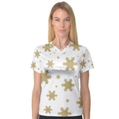 Gold Snow Flakes Snow Flake Pattern V-neck Sport Mesh Tee