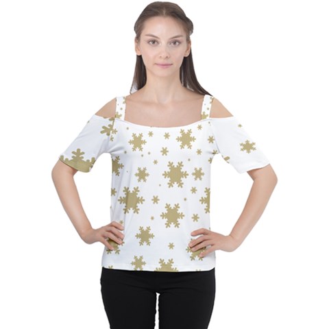 Gold Snow Flakes Snow Flake Pattern Cutout Shoulder Tee by Sapixe