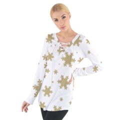 Gold Snow Flakes Snow Flake Pattern Tie Up Tee by Sapixe