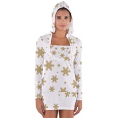 Gold Snow Flakes Snow Flake Pattern Long Sleeve Hooded T-shirt by Sapixe