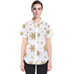 Gold Snow Flakes Snow Flake Pattern Women s Short Sleeve Shirt