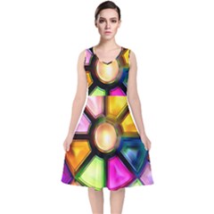 Glass Colorful Stained Glass V-neck Midi Sleeveless Dress  by Sapixe