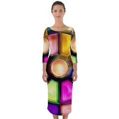 Glass Colorful Stained Glass Quarter Sleeve Midi Bodycon Dress by Sapixe