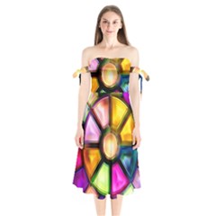 Glass Colorful Stained Glass Shoulder Tie Bardot Midi Dress by Sapixe