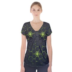 Green Android Honeycomb Gree Short Sleeve Front Detail Top by Sapixe