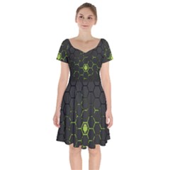 Green Android Honeycomb Gree Short Sleeve Bardot Dress by Sapixe