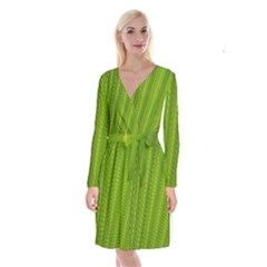 Green Leaf Pattern Plant Long Sleeve Velvet Front Wrap Dress by Sapixe