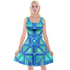 Grid Geometric Pattern Colorful Reversible Velvet Sleeveless Dress