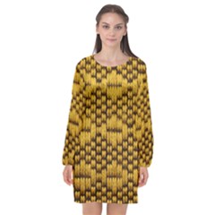 Golden Pattern Fabric Long Sleeve Chiffon Shift Dress  by Sapixe