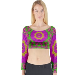 Decorative Festive Bohemic Ornate Style Long Sleeve Crop Top by pepitasart