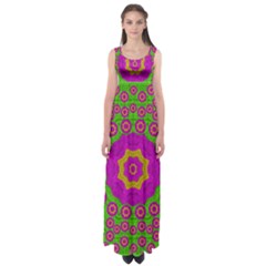 Decorative Festive Bohemic Ornate Style Empire Waist Maxi Dress by pepitasart