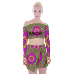 Decorative Festive Bohemic Ornate Style Off Shoulder Top With Mini Skirt Set by pepitasart