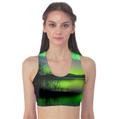 Green Northern Lights Canada Sports Bra by Sapixe