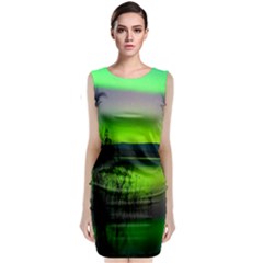 Green Northern Lights Canada Classic Sleeveless Midi Dress by Sapixe