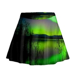 Green Northern Lights Canada Mini Flare Skirt by Sapixe