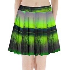 Green Northern Lights Canada Pleated Mini Skirt by Sapixe