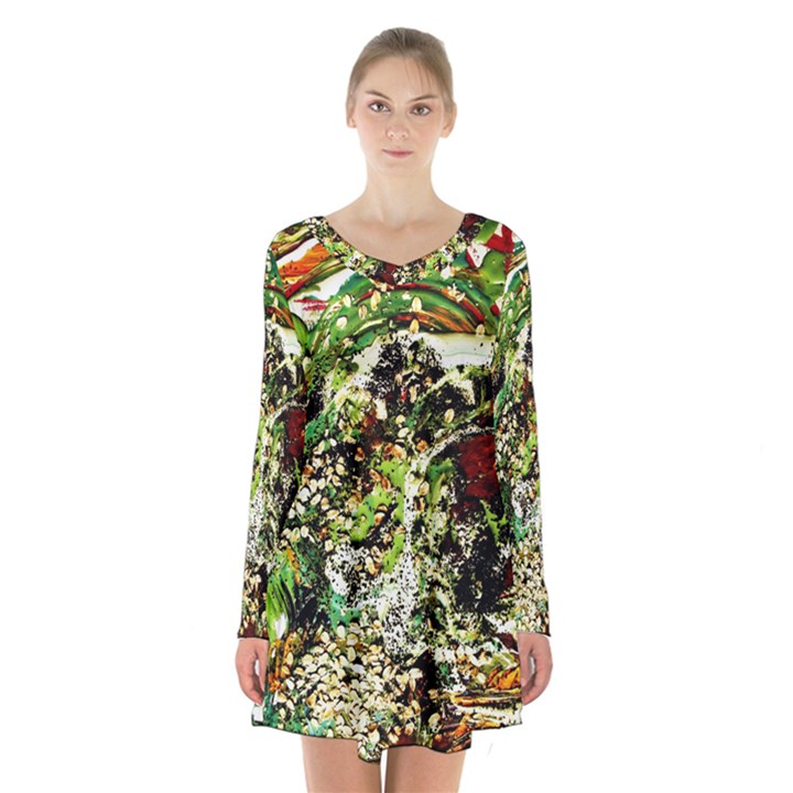 April   Birds Of Paradise 5 Long Sleeve Velvet V-neck Dress