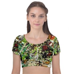 April   Birds Of Paradise 5 Velvet Short Sleeve Crop Top  by bestdesignintheworld