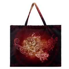 Wonderful Tiger With Flowers And Grunge Zipper Large Tote Bag by FantasyWorld7