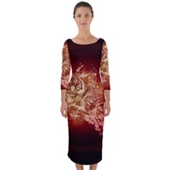 Wonderful Tiger With Flowers And Grunge Quarter Sleeve Midi Bodycon Dress by FantasyWorld7