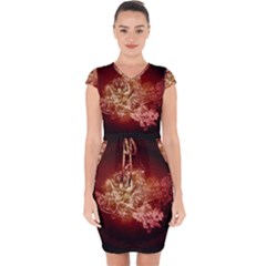 Wonderful Tiger With Flowers And Grunge Capsleeve Drawstring Dress  by FantasyWorld7