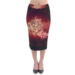 Wonderful Tiger With Flowers And Grunge Velvet Midi Pencil Skirt by FantasyWorld7