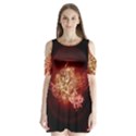 Wonderful Tiger With Flowers And Grunge Shoulder Cutout Velvet One Piece View1