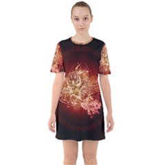 Wonderful Tiger With Flowers And Grunge Sixties Short Sleeve Mini Dress by FantasyWorld7